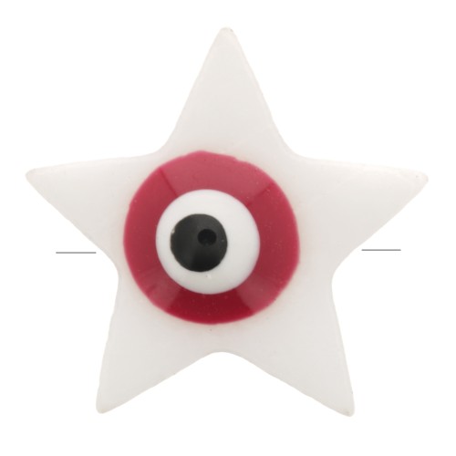 Cuenta de estrella de nácar 11x12 mm con diseño de ojo - Natural - Rojo x1
