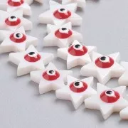 Cuenta de estrella de nácar 11x12 mm con diseño de ojo - Natural - Rojo x1