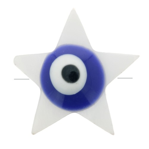 Cuenta de estrella de nácar 11x12 mm con diseño de ojo - Natural - Azul oscuro x1