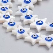 Cuenta de estrella de nácar 11x12 mm con diseño de ojo - Natural - Azul oscuro x1