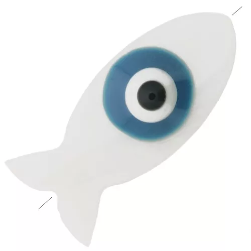 Cuenta de pez de nácar 16x8 mm con diseño de ojo - Natural - Azul x1