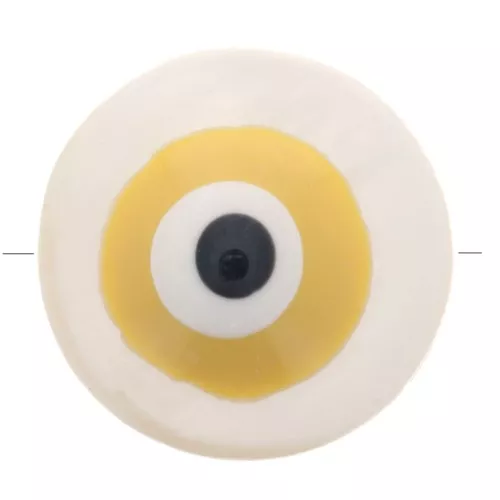 Cuenta redonda de nácar de 10 mm. con diseño de ojo - Natural - Amarillo x1