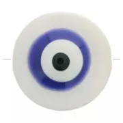 Cuenta redonda de nácar de 10 mm con diseño de ojo - Natural - Azul oscuro x1