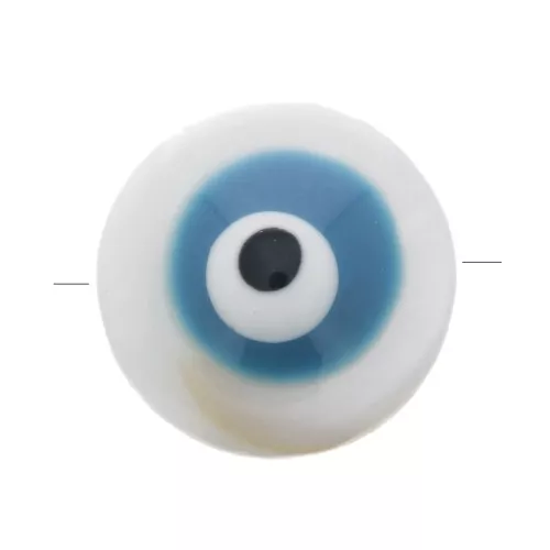 Cuenta redonda de nácar de 8 mm, con diseño de ojo - Natural - Azul x1