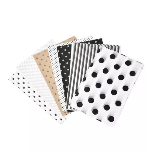Surtido de papeles de seda - Lunares y Rayas - Negro - Blanco - Marrón x80