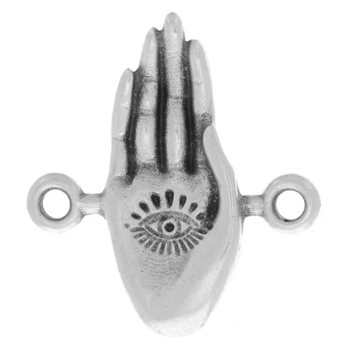 Entrepieza de mano 20x18 mm - estampado ojo - plateado antiguo x1