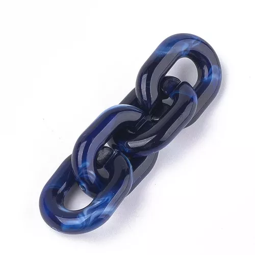 Eslabón acrílico ovalado 24x18 mm - Azul nocturno jaspeado - Blanco x1