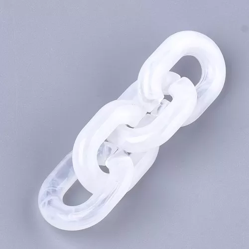 Eslabón acrílico ovalado 24x18 mm - Transparente jaspeado - Blanco x1