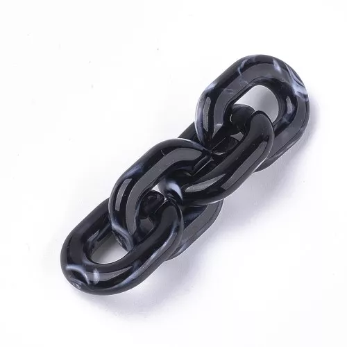 Eslabón acrílico ovalado 24x18 mm - Negro jaspeado - Blanco x1