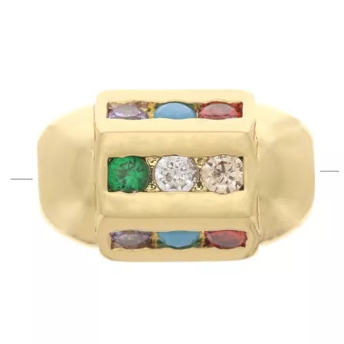 Cuenta de tubo hexagonal con óxido de zirconio 12x7 mm - Dorado - Multicolor x1
