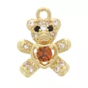Dije de Oso con Circonitas 11x9 mm - Dorado - Cristal - naranja x1