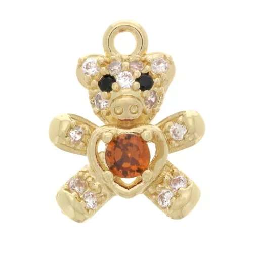 Dije de Oso con Circonitas 11x9 mm - Dorado - Cristal - naranja x1