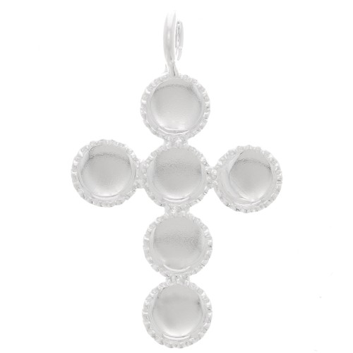 Colgante cruz 25x15 mm para 6 cabujones fondo plano 4 mm - Plata 925 x1