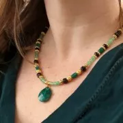 Colgante de gema ovalada facetada 20x15 mm - Turquesa africana - Jaspe x1