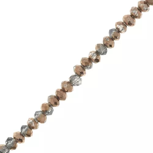 Cuenta redonda facetada - redonda aplanada -2x1,5 mm - Marrón Gris claro x35cm