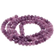 Cuentas redondas aplanadas y facetadas de 4,5 x 3 mm, piedra preciosa: cuarzo violeta, 34 cm