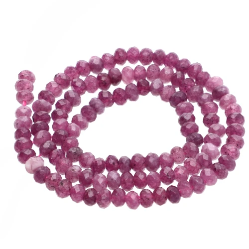 Cuentas redondas aplanadas y facetadas de 4,5 x 3 mm, piedra preciosa: cuarzo violeta, 34 cm