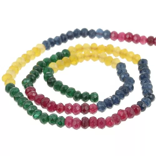 Cuentas redondas facetadas de 4x3mm de piedras preciosas de color - Quartz Mix x35cm
