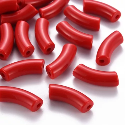 Perlas tubo curvadas 35x11 mm en acrílico opaco - Rojo x6