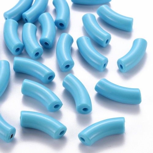 Perlas de tubo curvado de acrílica opaca 35x11 mm - Azul claro x6