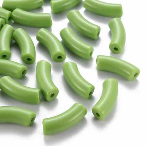 Perlas tubo curvadas 35x11 mm en acrílico opaco - Verde claro x6