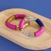 Perlas de tubo curvado de acrílica opaca 35x11 mm - Rosa claro x6