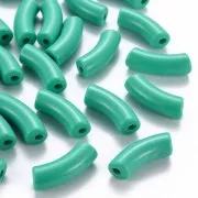 Perles tube incurvé en acrylique opaque 35x11 mm - Vert turquoise x6