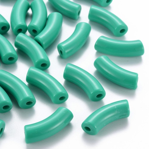 Cuentas de tubo curvado de acrílica opaca 35x11 mm - Verde Turquesa x6