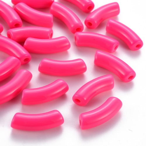 Perlas de tubo curvado de acrílica opaca 35x11 mm - Rosa fluorescente x6