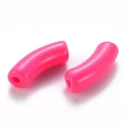 Perlas de tubo curvado de acrílica opaca 35x11 mm - Rosa fluorescente x6