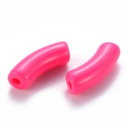 Perlas tubo curvadas 35x11 mm en acrílico opaco - Rosa fluorescente x6