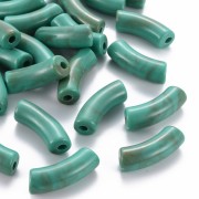 Cuentas de tubo de acrílica curvada 35x11 mm - Turquesa jaspeada - Marrón x6|raw }}