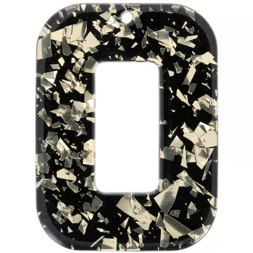 Colgante rectángulo hueco de acetato 40x30 mm - Purpurina - Oro - Negro x1