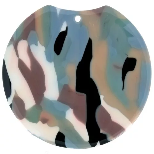 Colgante redondo de acetato recortado 35x37mm - Carey - Gris azulado - Marrón