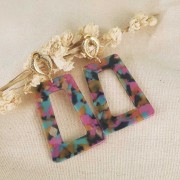 Colgante trapecio calado de acetato 50x35mm - Concha de Tortuga Fucsia - Azul - Camel