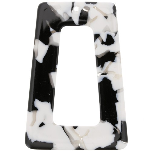 Colgante trapecio calado de acetato 50x35 mm - Concha de Tortuga - Negro - Blanco x1