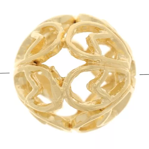 Cuenta redonda de filigrana de 10 mm - 3 micras chapada en oro x1