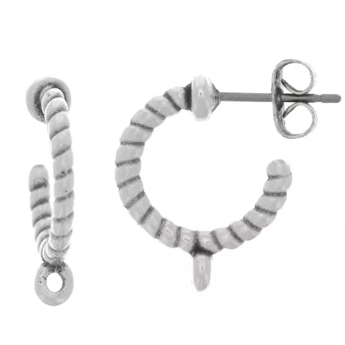 Pendientes de aro de cuerda abierta retorcida con aro de 14 mm - Chapado en plata antigua x2