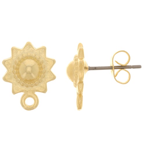 Tachuelas étnicas de 10 mm con anilla - Dorado con oro fino x2