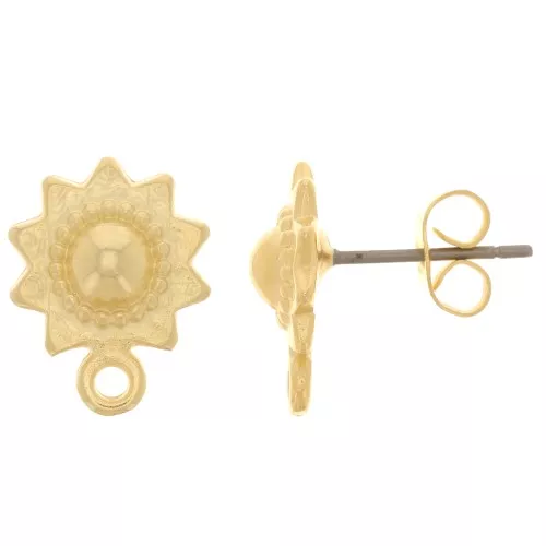 Tachuelas étnicas de 10 mm con anilla - Dorado con oro fino x2