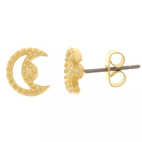 Pendientes Luna Hueca con Bolas Pequeñas 9x8 mm - Chapado en Oro x2