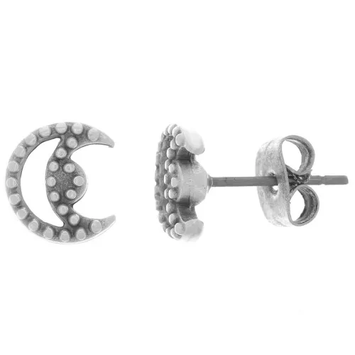 Pendientes luna hueca - bolas pequeñas 9x8 mm - Chapado en plata antigua