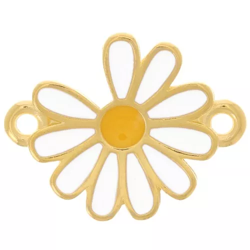 Entrepieza de margarita de 15 mm con resina epoxi - Dorado con oro fino - Blanco x1