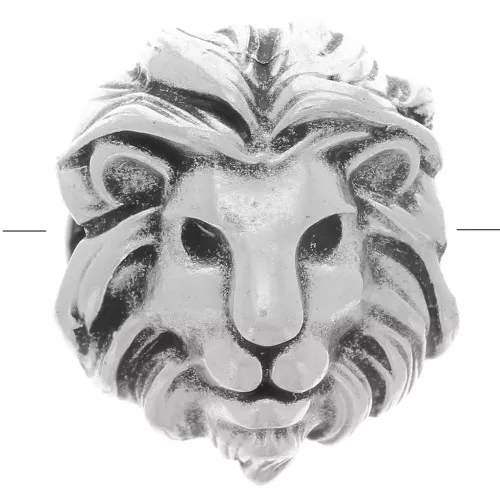 Cuenta de cabeza de león 14x12 mm - agujero grande - chapado en plata antigua x1