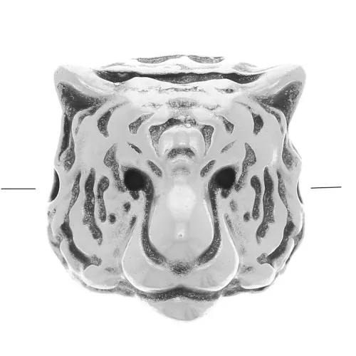 Cuenta cabeza de tigre 10 mm - Plateado antiguo x1