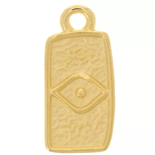 Charm rectángulo irregular 15x7 mm - motivo ojo - Dorado con oro fino x1