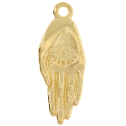 Colgante de mano 22x8 mm - motivo de ojo - Dorado con oro fino x1