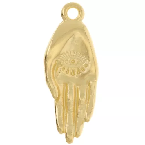 Colgante de mano 22x8 mm - motivo de ojo - Dorado con oro fino x1