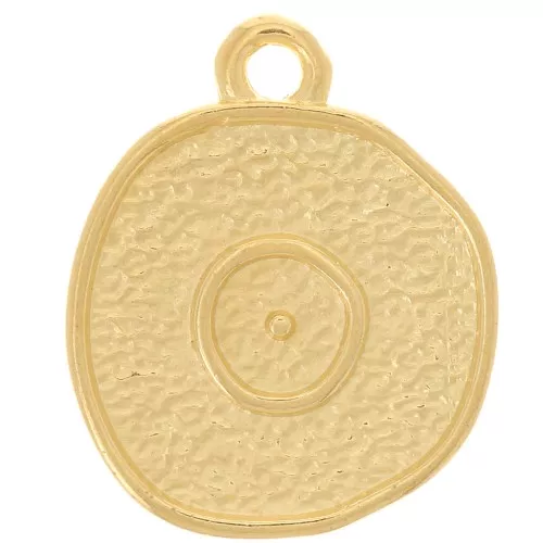 Colgante redondo irregular de 13 mm - motivo de ojo - Dorado con oro fino x1