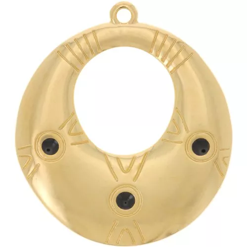 Colgante étnico ovalado 31x28 mm con resina epoxi - Dorado con oro fino - Negro x1
